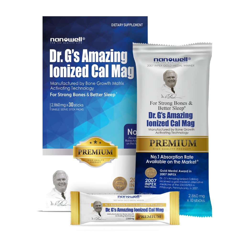 G의 놀라운 이온화 된 Cal Mag 2,860mg (프리미엄) - 이온화 된 칼슘 및 마그네슘 분말 스틱 팩과 뼈 건강 보충 - 30 스틱 x 1 팩 (30 카운트)