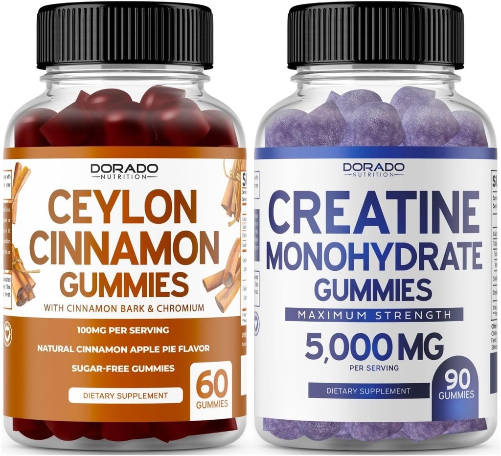 Ceylon Cinnamon (60 카운트) - 소화를위한 Berberine & Ginseng 전체 웰빙 지원 및 Creatine Monohydrate (90 Gummies) 맛있는 블루 라즈베리 Chews 맛 보충 - 비 GMO 및 미국에서 제조