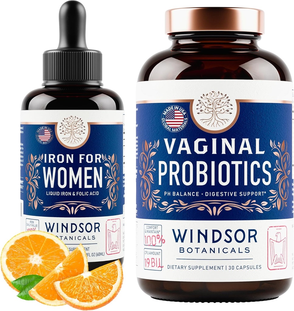 WINDSOR BOTANICALS 질 Probiotics와 액체 철 보충교재 여성 건강 지원 뭉치