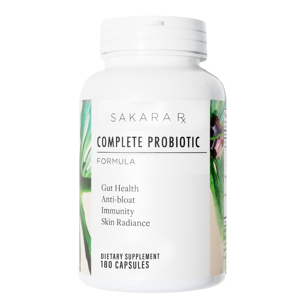 Sakara Complete Probiotic - 여성 소화 건강 보조 식품에 대한 Prebiotics 및 Probiotics, Bloating, Immune System & Skin Radiance, 3 억 CFU의 여성을위한 Gut 건강 - 180 캡슐