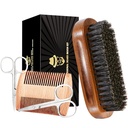 남자, Boar Bristle Black Walnut Wood Beards 및 Mustaches Grooming Set를 위한 곰진 솔, Beard Comb, Mustache 가위 및 여행 부대