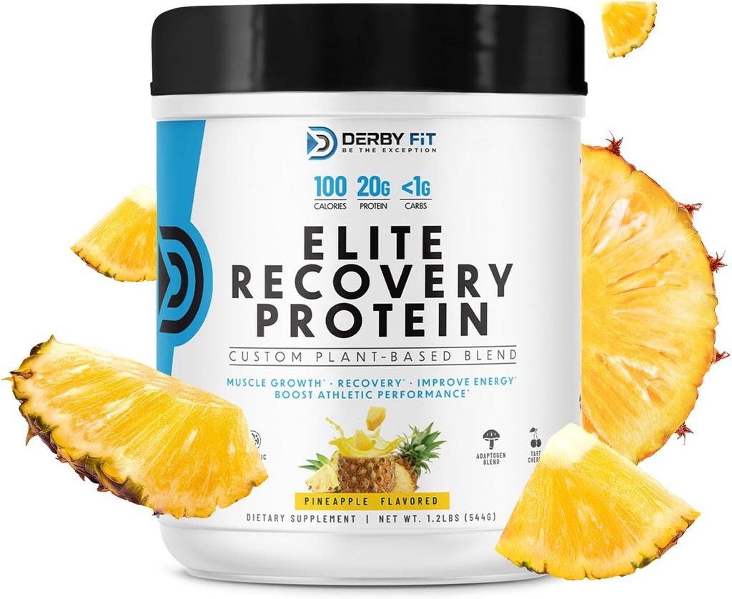 Derby Fit Elite Recovery Protein Clean, 낮은 Carb Recovery Protein Powder for Women & Men - 글루텐 무료, 채건, 낙농장 무료, 파인애플 기쁨 - 20 서빙 (팩 1)