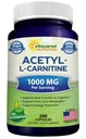 aSquared 영양 Acetyl L 카르니틴 1000mg 최대 힘 - 200의 Veggie 캡슐 - 순수한 에너지, 뇌 기능 & 지방산을 지원하는 높은 노출량 아세틸 L 카르니틴 HCL (ALCAR) 보충교재 알약