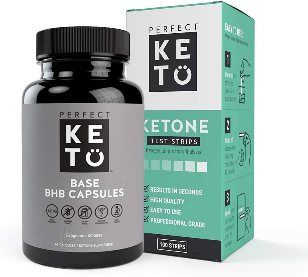 완벽한 Keto Exogenous Ketones 기초 BHB 보충교재 (60의 캡슐) - Ketogenic Diet 지원 무게 관리, 에너지 & 초점 - Ketosis beta Hydroxybutyrate (100 PC) Keto 지구 뭉치