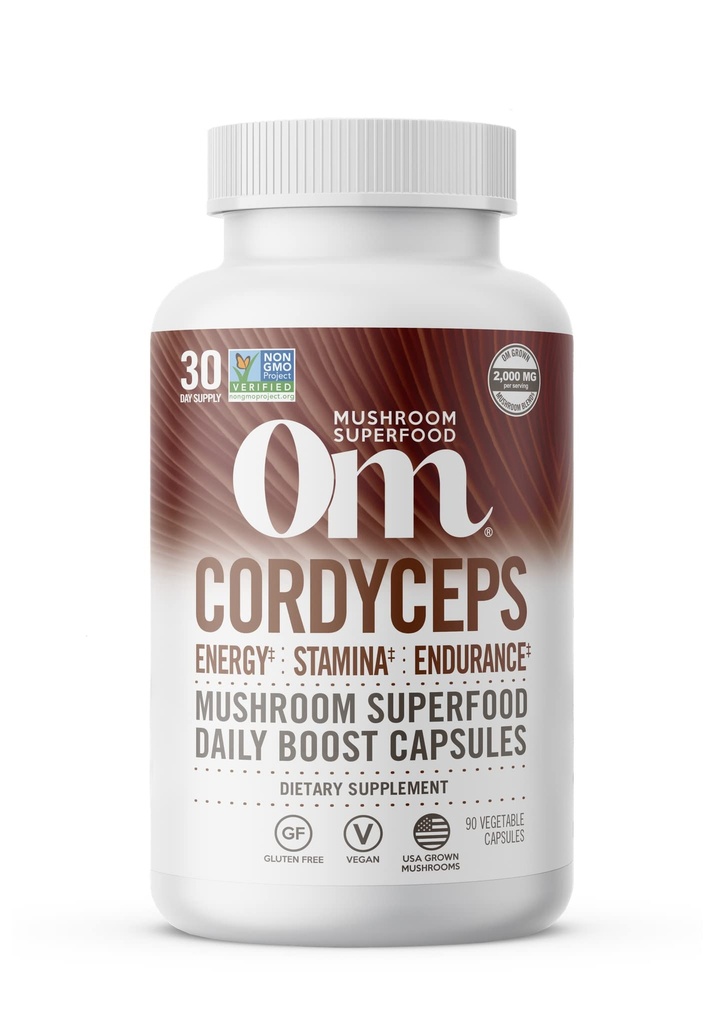 OM MUSHROOM SUPERFOOD Cordyceps 버섯 캡슐 Superfood 보충교재, 90 조사, 30 일, stamina와 내구시간을 위한 유기 에너지 보충교재