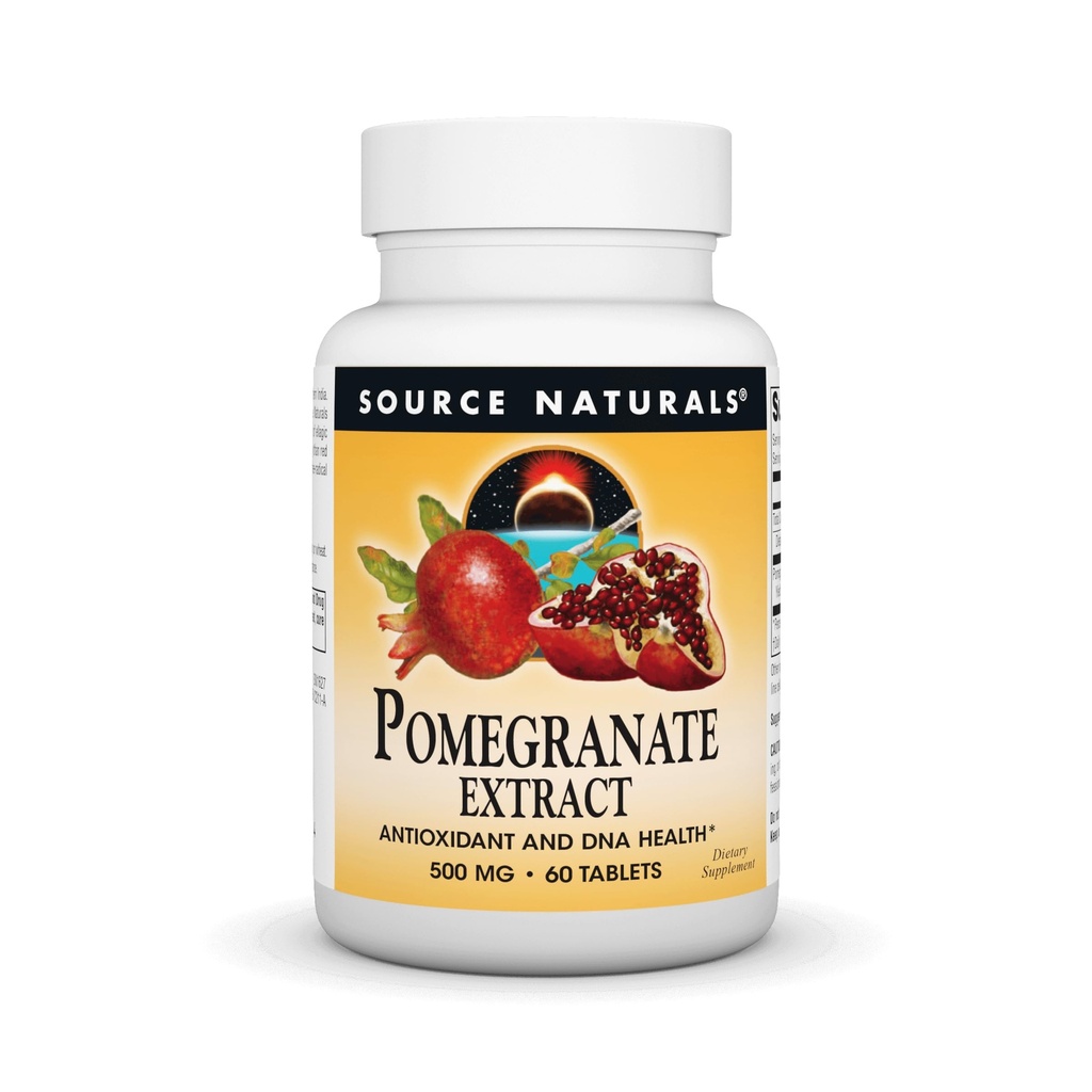 Source Naturals Pomegranate Extract 500mg 전체 과일 Ellagic Acid 산화 방지제 및 추가 섬유 - 60 정제