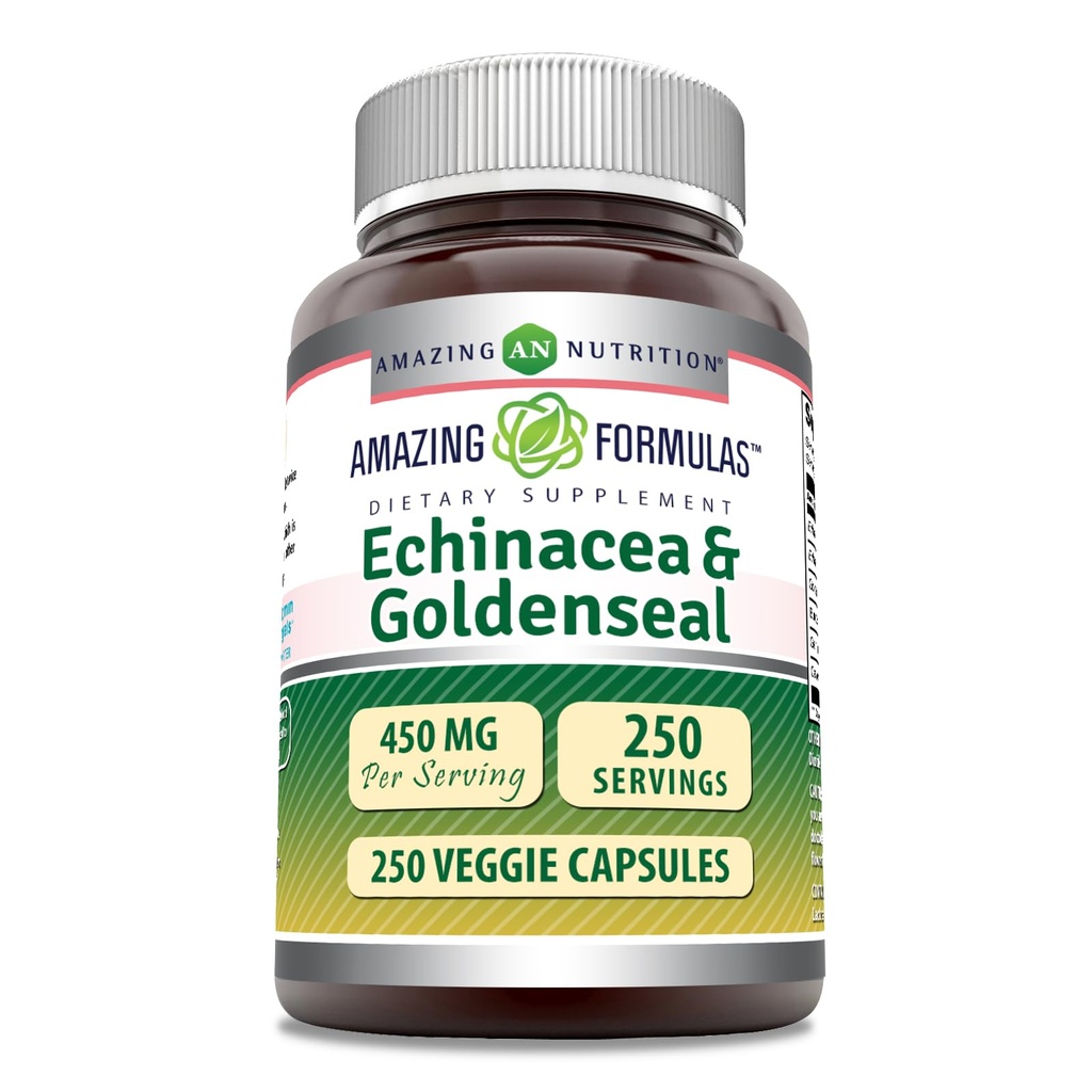 Goldenseal Supplement가있는 놀라운 수식 Echinacea | 450 Mg | Veggie 캡슐 | Non-GMO | 글루텐 프리 | 미국 (1 팩, 250 개)