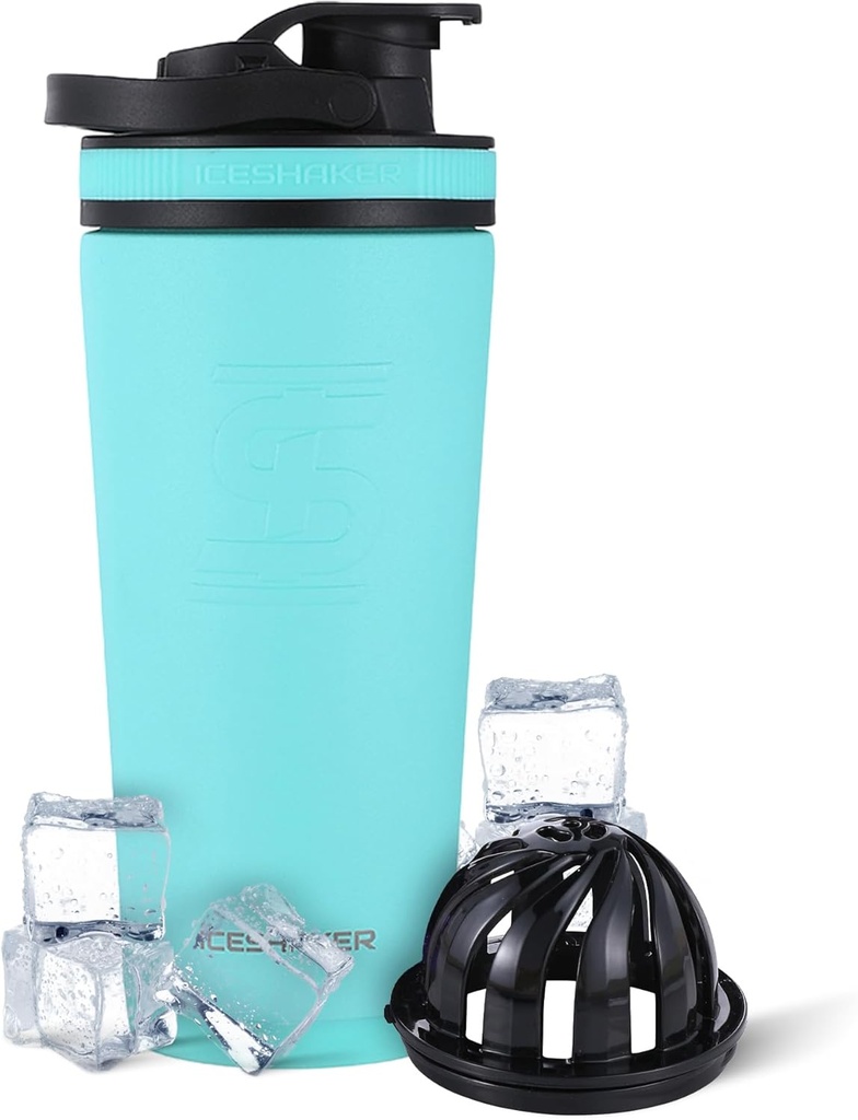 얼음 셰이커는 스테인리스 셰이커 병을 격리했습니다 | 26oz, Mint | 30+ 시간 동안 찬 |는 강선전도에 교반기를 가진 컵을 격리했습니다 | 단백질 셰이커, 물, 스무디, 칵테일을 위한 무취 자유로운 병