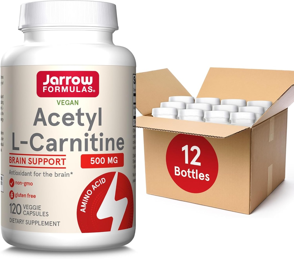 Jarrow 공식 Acetyl L 카르니틴 500 mg의 규정식 보충교재, 뇌 건강 및 산화 방지제, 120 Veggie 캡슐, 120 일 공급 (12의 포장)를 위한 아미노산 지원