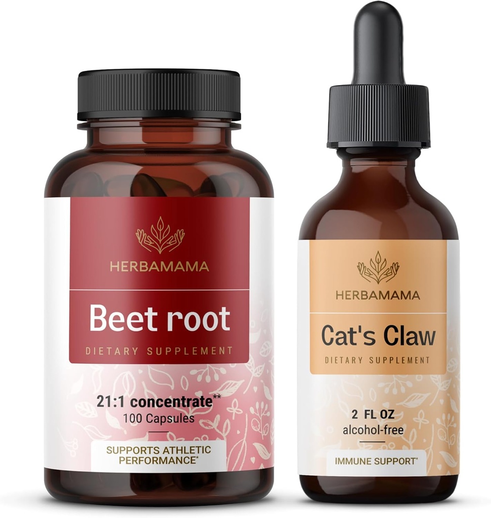 HERBAMA Beet Root and Cat's Claw Kit - 21 : 1 농축 베트 뿌리와 고양이의 클로 테이크 2 fl oz - Vegan, Non-GMO, Sugar & Alcohol-Free - 2 팩