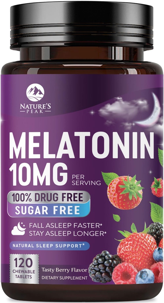 Melatonin 수면 지원 보조제 - 성인을 위해 서빙 당 빠른 용해 Melatonin 10mg - 회복 수면 지원, 딸기 풍미, 병에 넣어진 미국 - 60 일 공급을 위한 최대 힘 Melatonin 정제