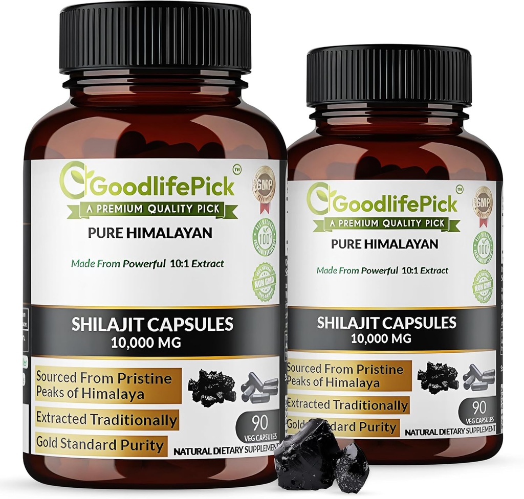 Trace Mineral & Fulvic Acid High Altitude Sourcing의 Potent Shilajit Rich의 프리미엄 Himalayan Shilajit 캡슐. 전통적으로 AllNatural NonGMO No Stearate No Rice Flour (포장 2)