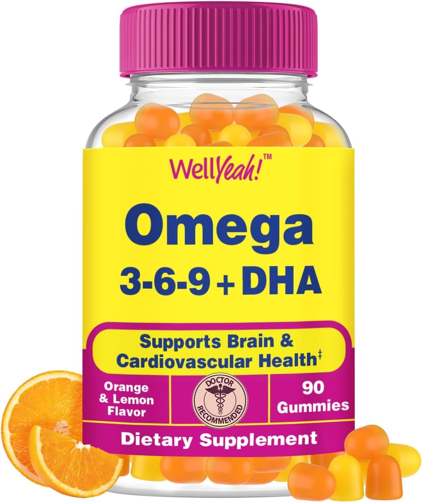 이름 * 그래 오메가 3 6 9 Gummies | Flaxseed Oil and DHA | 채식주의자 오메가 3 생선 기름 대안 | GMO Free, Gluten Free, Orange & Lemon flavor | 천연 소스 색상 및 맛 | 90 개