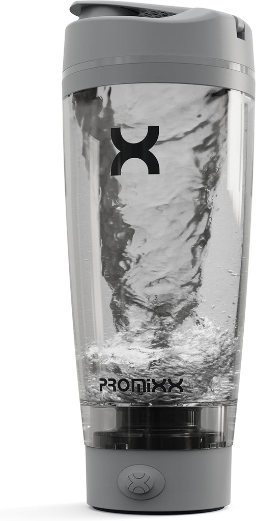 Promixx PRO Shaker Bottle New Edition – 충전식, 부드러운 단백질 쉐이크에 강력한 – 보충 저장, BPA 무료, 20oz 컵, 차가운 회색 포함