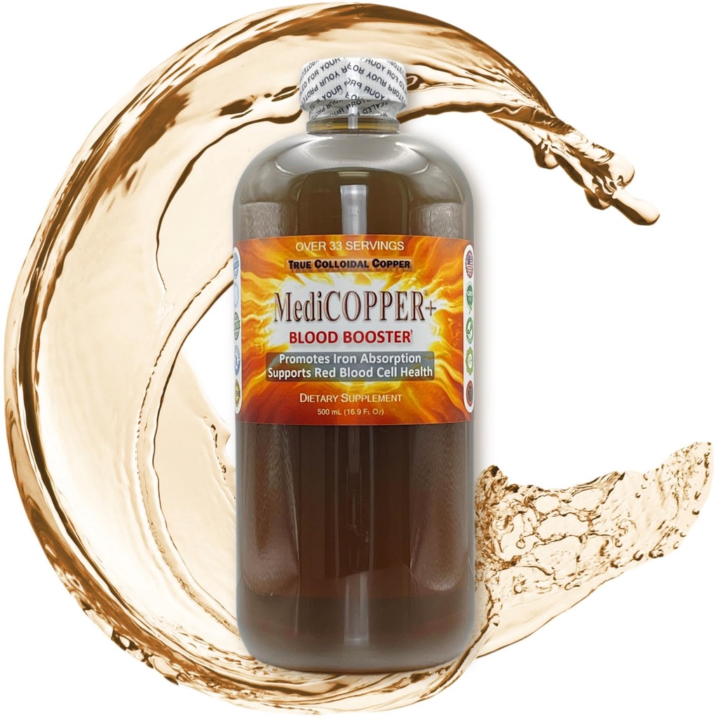MediCOPPER® Plus Blood Booster True Colloidal 구리 CuNP 영양 보충 - 명확한 플라스틱 병에 500 mL