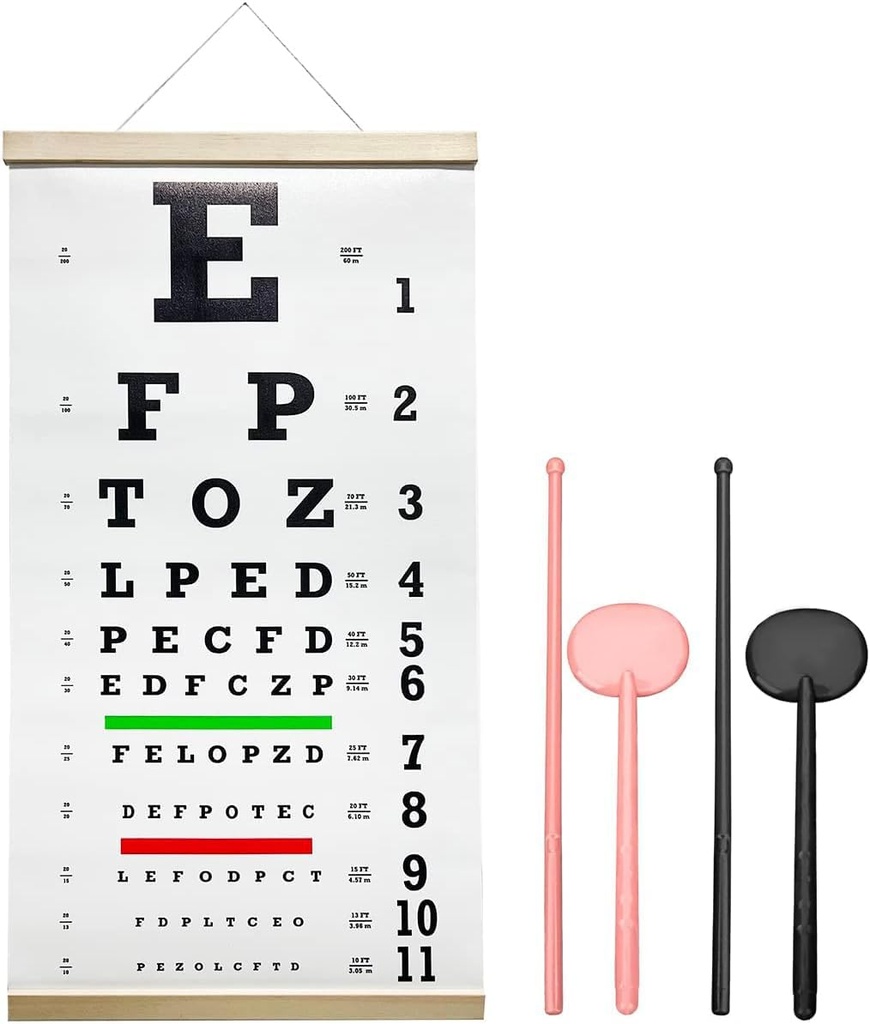 Snellen 눈 도표, 눈 도표, Snellen 눈 ExamSnellen 눈 도표 귀여운 눈 Occluders를 가진 소형 눈 시험 장비 20 피트 광학적인 눈 시험 재사용할 수 있는 나무로 되는 구조 화포 아이 도표 및 성인