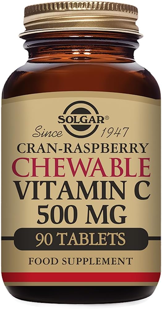 Solgar Vitamin C 500 mg Chewable Tablets, Cran Raspberry flavor - 90 Count - 산화 방지제 및 면역 지원 - 건강한 피부 및 관절 지원 - Non-GMO, Vegan, 글루텐 무료, 고약 - 90 서빙