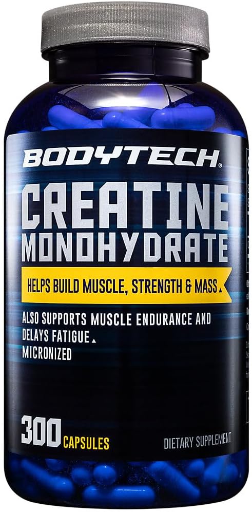 BODYTECH 크레아틴 Monohydrate는 지원 근육 힘, 질량 및 내구시간 (300의 캡슐)를 Micronized