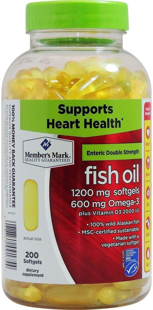 회원의 표 Enteric 두 배 힘 물고기 기름 1200mg (200 softgels)