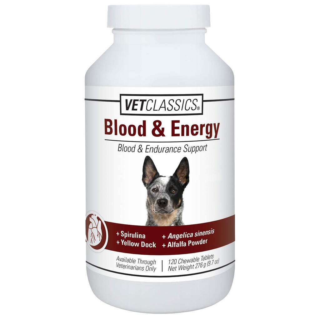 개를위한 Vet Classics Blood & Energy Support, Spirulina, Yellow Dock 및 Alfalfa 지원 Hemoglobin 및 Myoglobin, 120 Chewable Tablet의 양식 지원