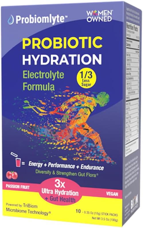 Probiomlyte Probiotic Hydration 증폭기. 전해질 + 키 비타민 + Probiotics + Prebiotics + Postbiotics + Citrulline |Better Endurance, Performance, Energy, Gut Health| Passion Fruit |10 스틱