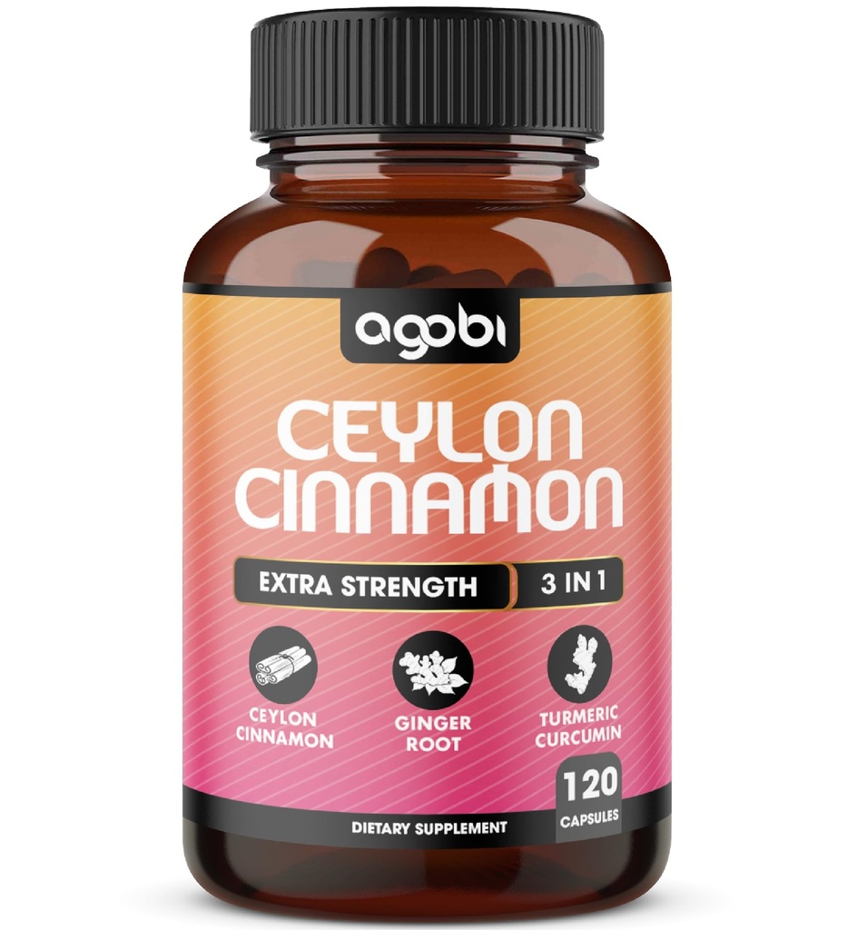 Ceylon Cinnamon 캡슐 - 생강 뿌리 및 심황 Curcumin 보충과 결합 - 120 Vegan 캡슐