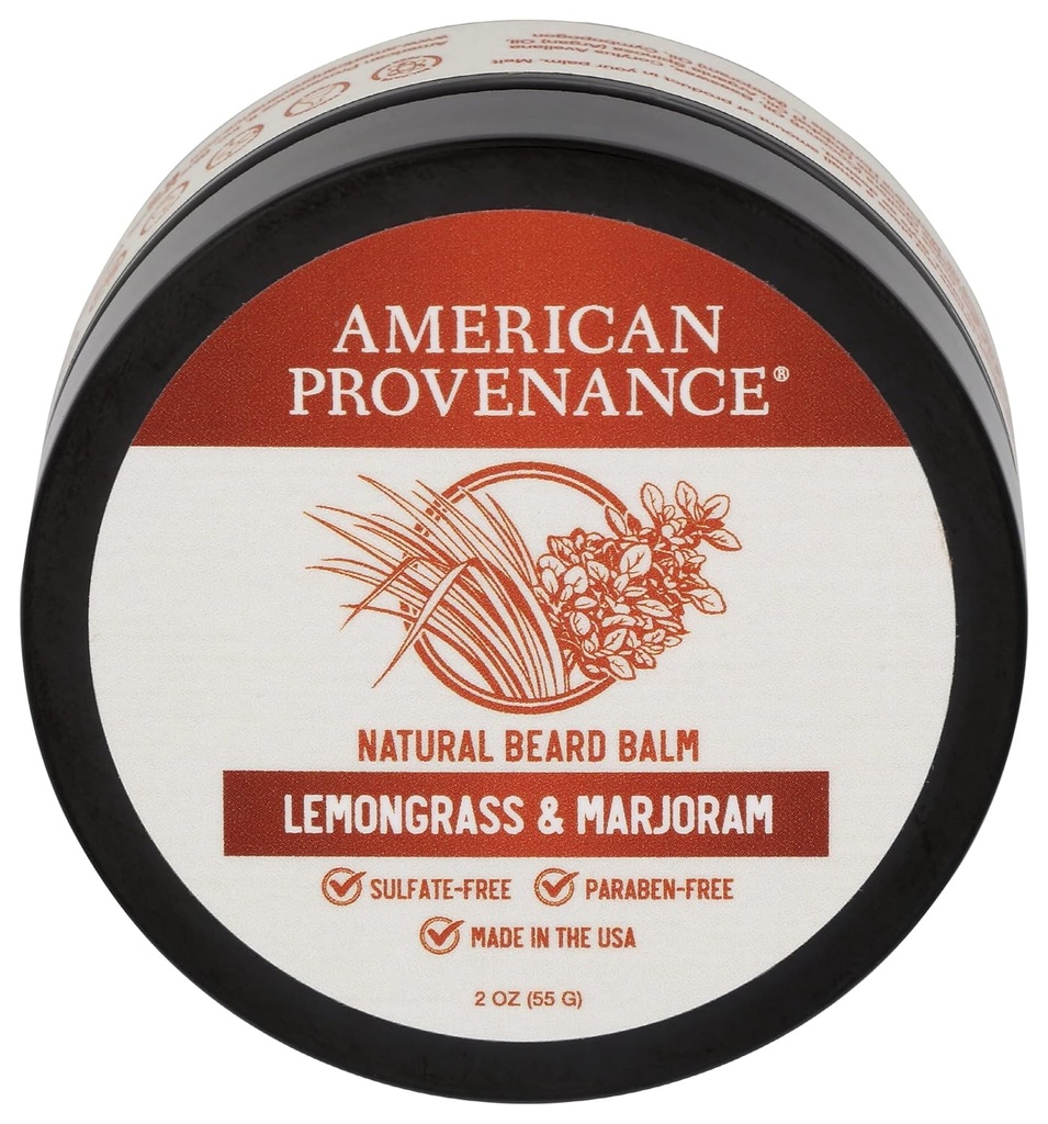 American Provenance Premium Natural Beard and Mustache Balm for Men with Shea Butter, Jojoba Oil, Argan Oil - Grooming Balm 그 조건, Moisturizes and Strenthens Beards and Mustaches of any length | Lemongrass & Marjoram, 2온스 (팩 1)