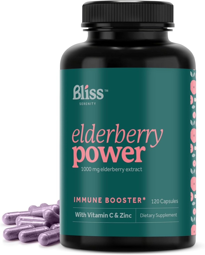 성인을 위한 아연과 비타민 C를 가진 Elderberry - Sambucus Elderberry 캡슐 - 1000 mg 추출물, Antioxidant 과일 혼합과 더불어 여자와 남자를 위한 Immune 지원 보충교재, 120 Vegcaps, 60 일 공급