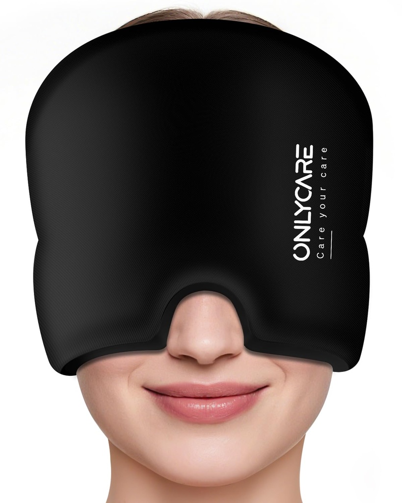 ONLYCARE 편두통 구호 모자,Soothing 편두통 가면,Upgraded 무취 젤 얼음 머리 포장, 뜨겁고 찬 치료, 긴장과 긴장을 위한 FSA-HSA Eligible 두통 얼음 팩 (검정)