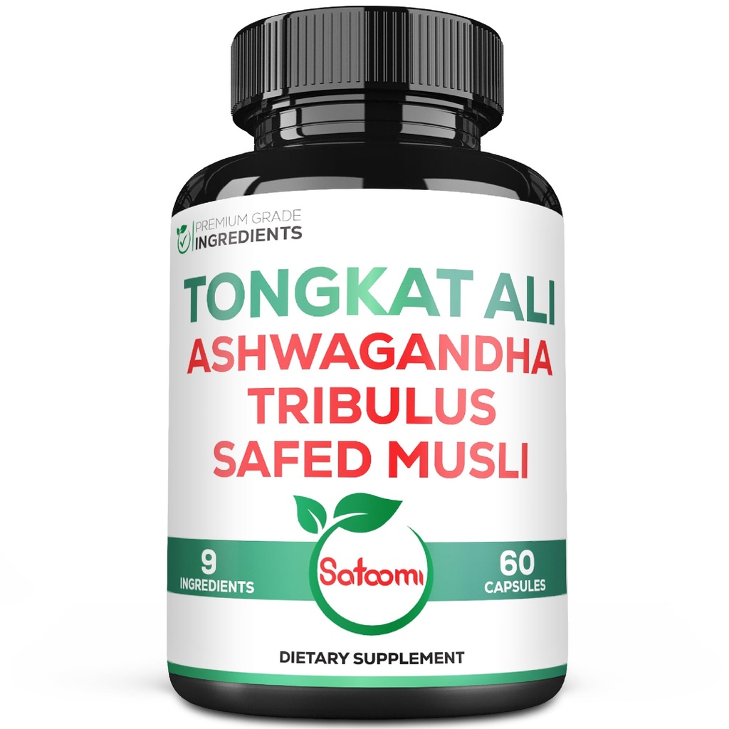 Satoomi Tongkat Ali Root Extract 200 : 1-9 Ashwagandha, Tribulus Terrestris & More - 지원 강도, 에너지 및 건강한 면역성이 - 60 Vegan Caps 2 개월 공급