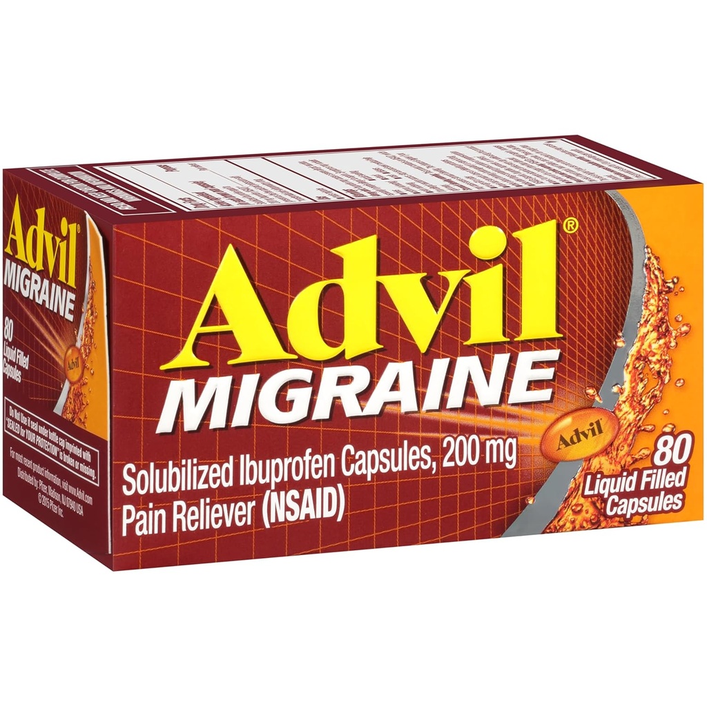 Advil Migraine 고통 Reliever, Solubilized Ibuprofen 200mg, 80 조사, 액체 채워진 캡슐, 강력한 Migraine 기복