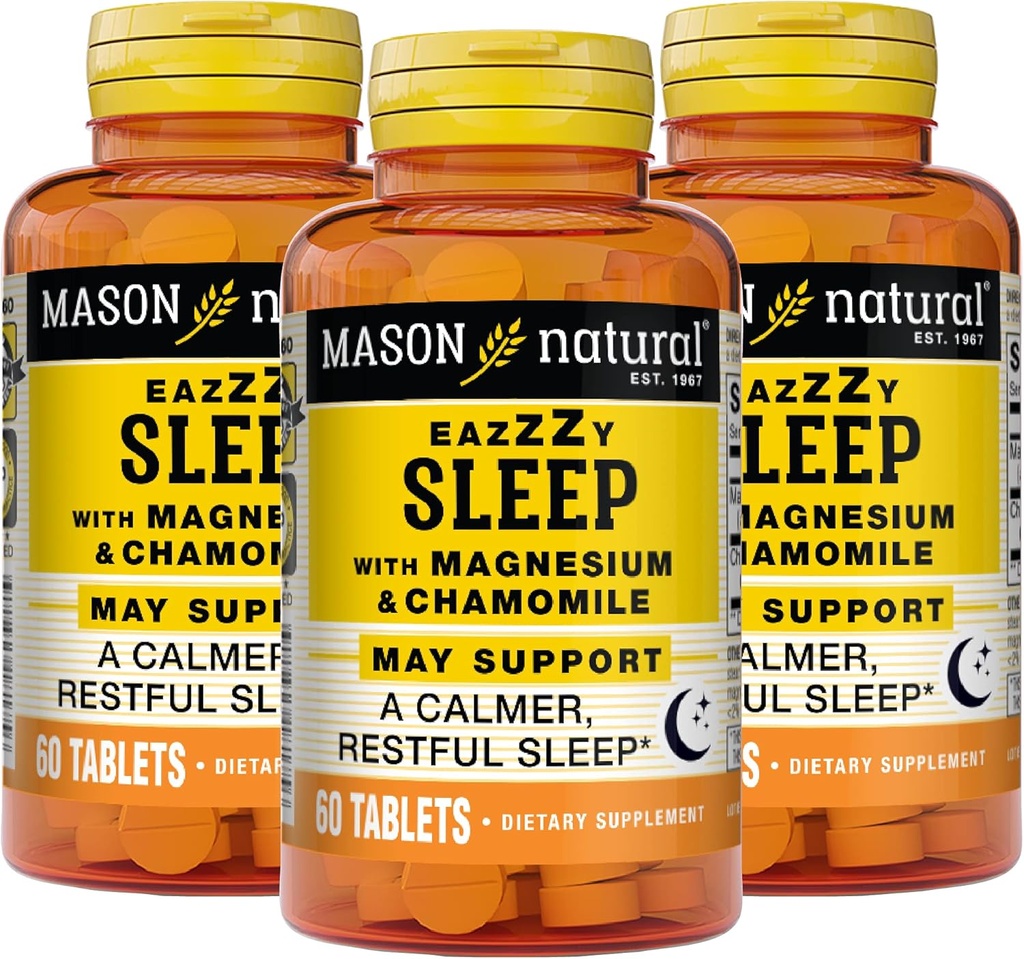 MASON NATURAL Eazzzy Sleep with Magnesium & Chamomile - 자연 수면 보조, Calmer Restful 수면 지원, 60 정제 (패키지 3)