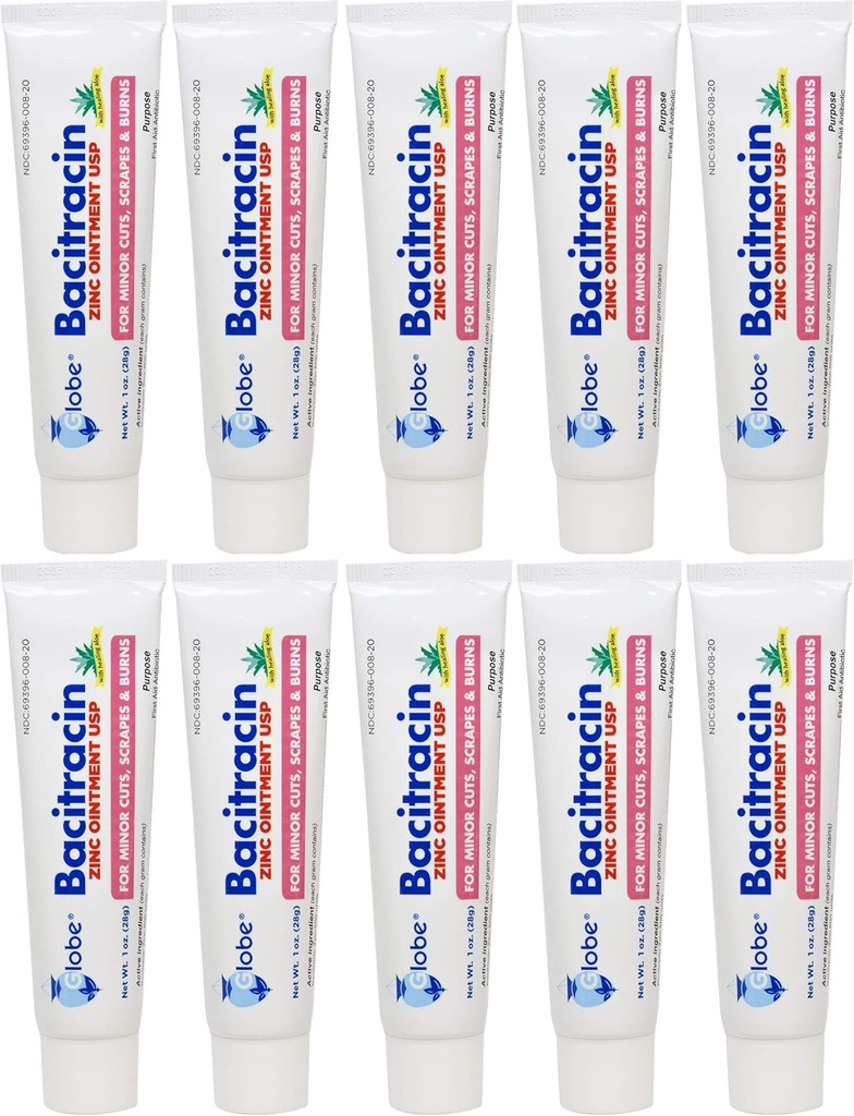 글로브 Bacitracin 아연 연고 1 oz | 항생 연고 | 필수 항생제 First Aid Supplies | 힐링 액션 | 최대 항생제 파워 | 컷 감염, 스크랩, 화상| 10 PACK |