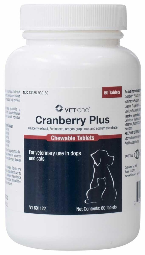 개 및 고양이를위한 Vet One Cranberry Plus - Urinary Tract & Bladder 지원 - 60 Chewable 정제
