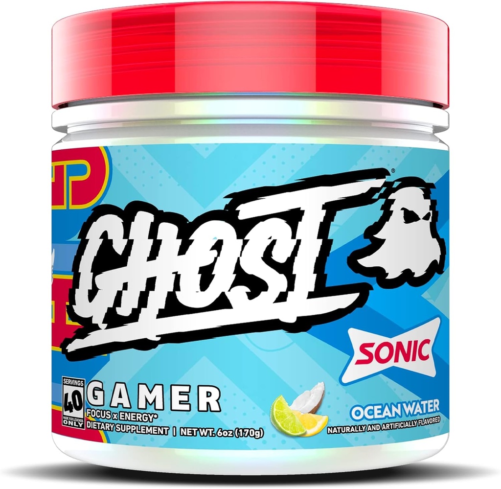 GHOST 게이머 : 에너지 및 초점 지원 공식 - 40 서빙, 소닉 오션 워터 - Nootropics & 자연 카페인, 정확도 및 반응 시간 - Vegan, 글루텐 프리