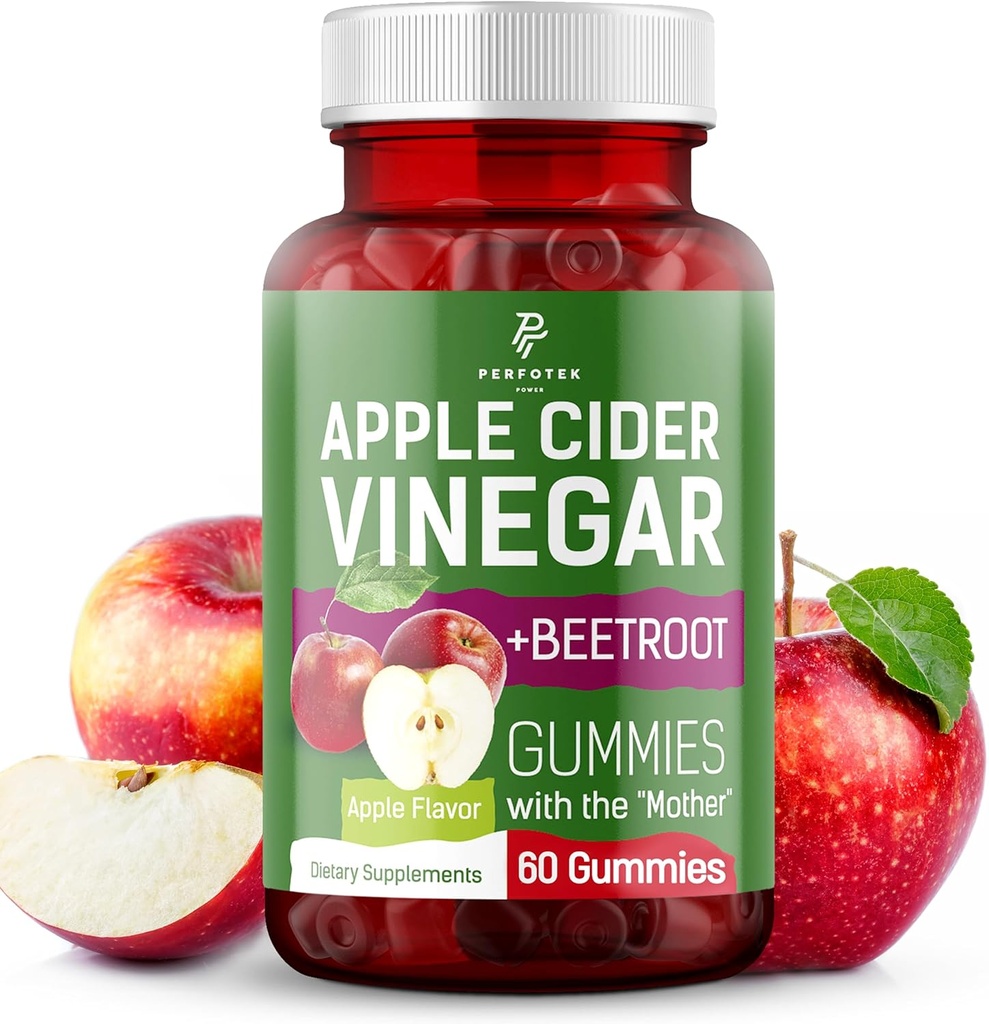 Apple Cider Vinegar Gummies - 자연 사과 맛 - 건강한 Keto Gummies - 비 GMO, Vegan, 글루텐 무료 - Apple Cider Gummies (60 조각)