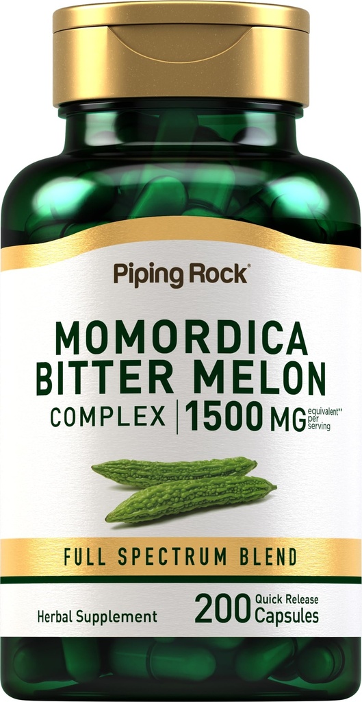 Piping Rock Bitter Melon 캡슐 | 1500mg | 200 알약 | Momordica Charantia Extract | 복합 허브 보충 | Non-GMO, 글루텐 무료