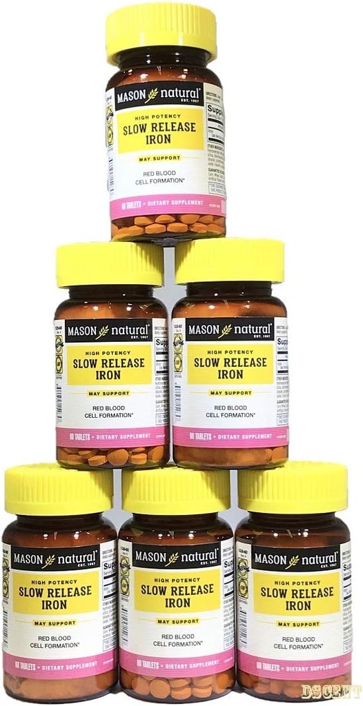 Mason Vitamins Slow Release Iron은 느린 Fe, 60 정제의 활성 성분과 비교합니까? 6 병의 병 팩 총 360 정제6