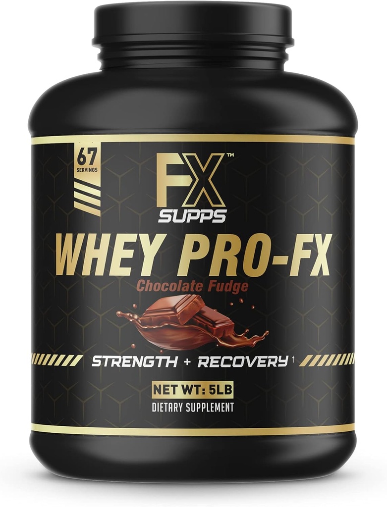 FXSUPPS Whey Pro-FX Protein Powder (Chocolate) 이상 포스트 운동 회복 남성과 여성을 위한 자연적으로 Occurring BCAA를 가진 보충교재, 근육 회복 및 힘, 5.0 파운드를 지원합니다