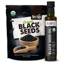RAWYA Black Seeds + Black Seed Oil - USDA Organic Certified, Cold Pressed, Nigella Sativa, Cumin Seed Oil, Kalonji, 프리미엄 품질, 높은 Thymoquinone, Pure & Natural, 8.4 Oz + 16 Oz Seeds