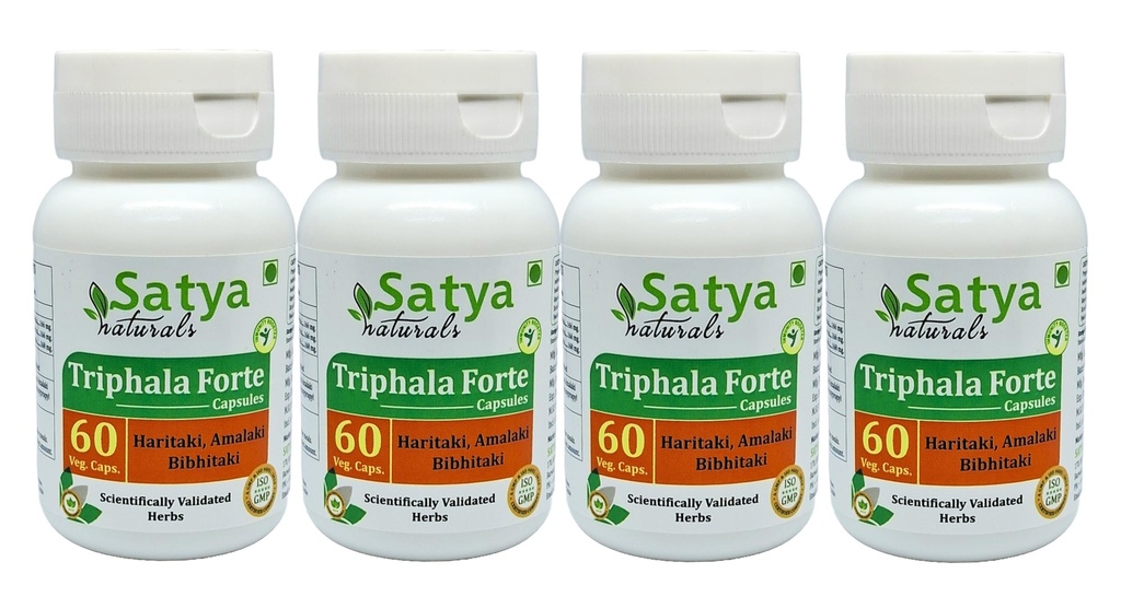 Triphala Forte 캡슐 500 mg. 60 Veg. 캡슐 | 아마라키, 하리타키, Bibhitaki 추출물 캡슐 남성과 여성|Ayurvedic Herbal Supplement/Remedies | 10:1 Forte (4 병 60 캡슐)