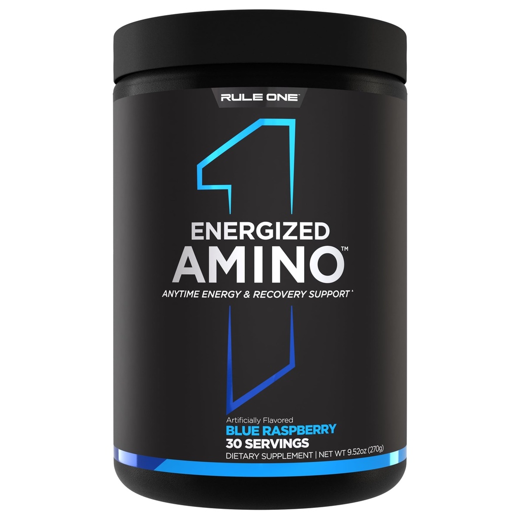 규칙 1 Proteins Energized Amino - BCAAs, 글루타민, Citrulline, Beta Alanine, 녹차 잎 추출물 (블루 라즈베리, 30 서빙)의 카페인에서 언제든지 에너지 및 회복 지원
