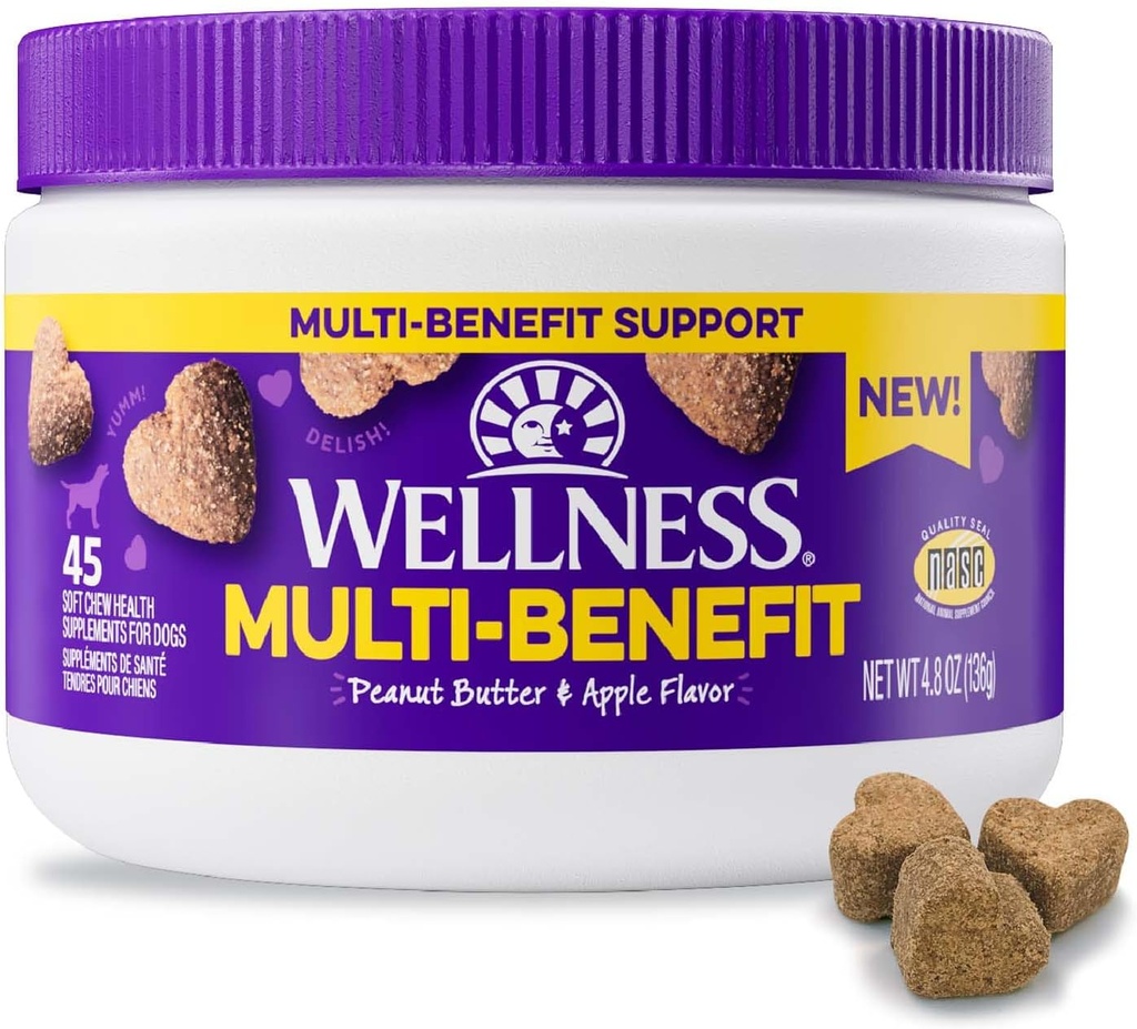 Wellness Peanut Butter & Apple 맛있은 연약한 Chews 다 균형은 개, 45 조사를 위해 보충합니다