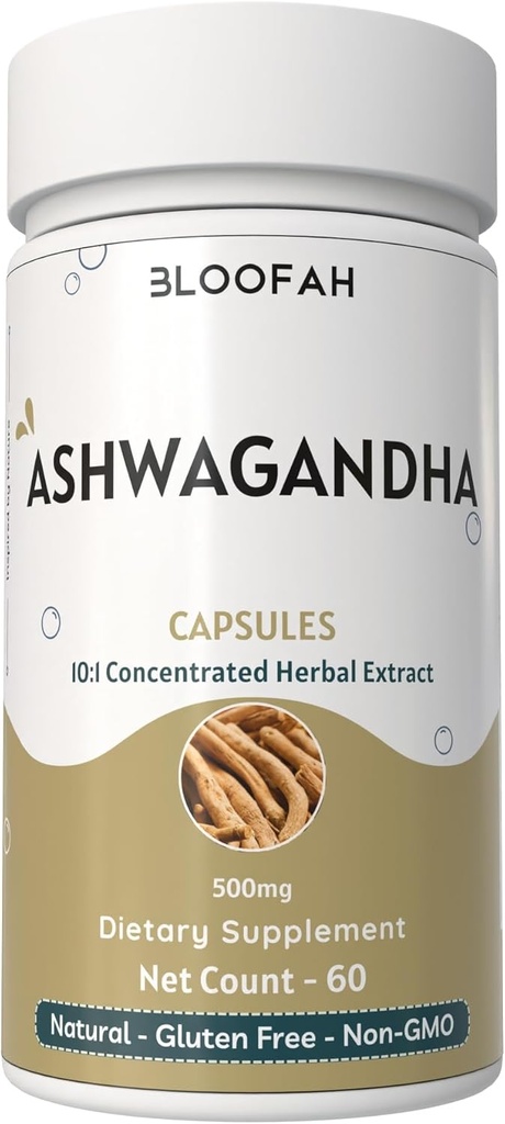 Ashwagandha 캡슐 500mg | Withania somnifera | 농축 10:1 추출물 | 순수한 초본 보충 | 비 GMO, 글루텐 프리, 첨가물 없음, GMP 인증 (60 개)