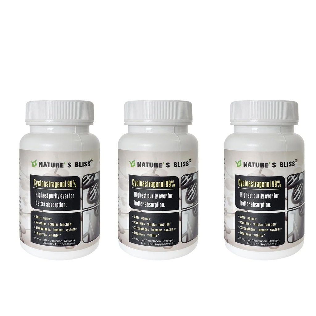 Nature'sbliss Telomere 보충교재 Cycloastragenol 25mg 99%의 Astragalus 뿌리 추출물, 미국에서 만든 노화 방지 보충교재, Immunity Boost, Stomach 산은, 최고 흡수, 90의 캡슐을 보호했습니다