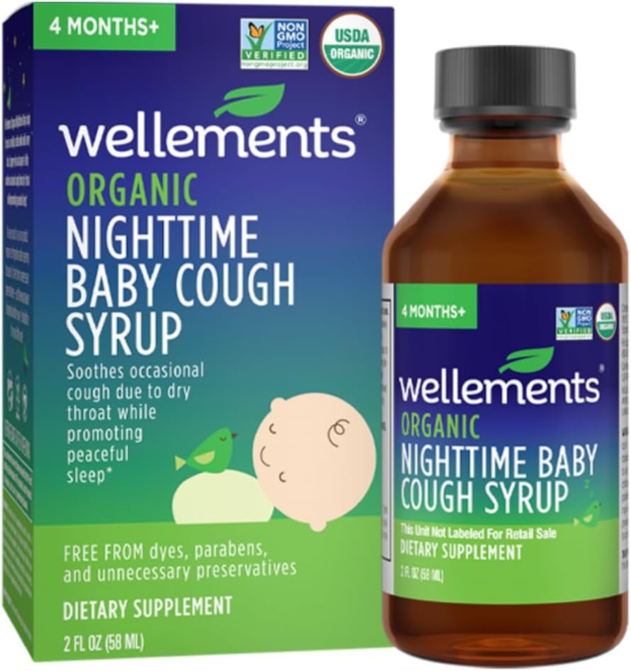 Wellements Organic Nighttime Baby Cough Syrup | 평화로운 밤의 수면*, USDA Organic | 2 Fl Oz, 4 Months+