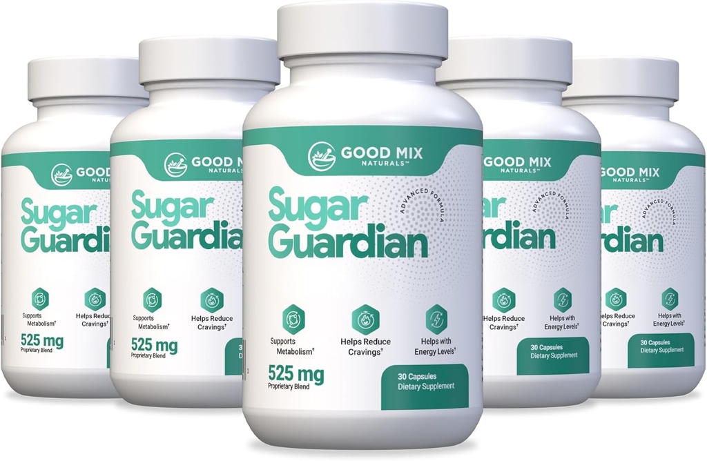 설탕 가디언 허브 기반 솔루션 보충 | 525mg 180 분말 캡슐 - 6 개월 공급 | 식물 성분 - 비 GMO - 미국에서 만든 - 6 팩