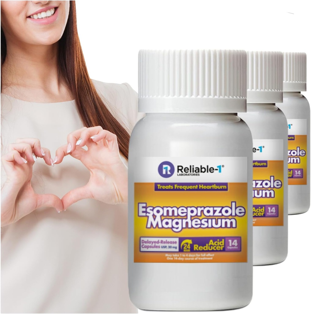 믿을 수 있는 1 Laboratories Esomeprazole 마그네슘 지연 - 방출 캡슐 USP 42 조사, 20Mg 제일 산성 흡진기 (3개의 병, 14 조사/ea)
