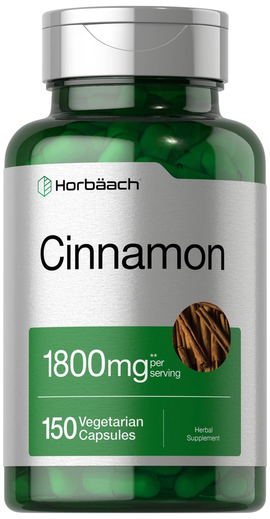 Horbäach Cinnamon 캡슐 1800mg | 150 개 | Ceylon Cinnamon Supplement | 채식주의, 비 GMO, 글루텐 프리