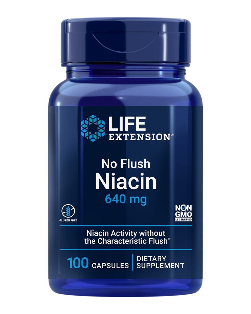 생활 연장 없음 홍조 Niacin, 심장 건강을 위한 B3, 콜레스테롤 & 에너지 지원, 비 GMO, 글루텐 자유로운, 100개의 캡슐